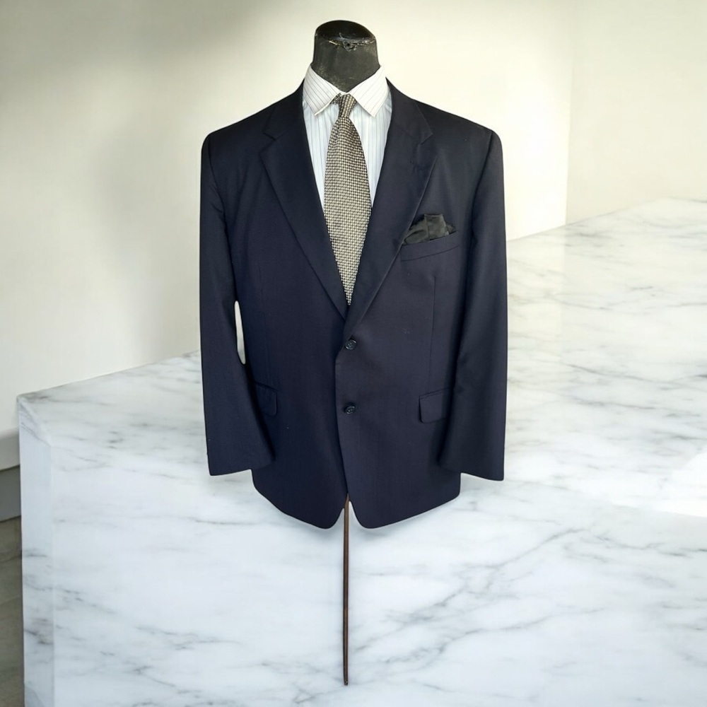 Blue Wool Sport Coat With Notched Lapels In Excellent Condition